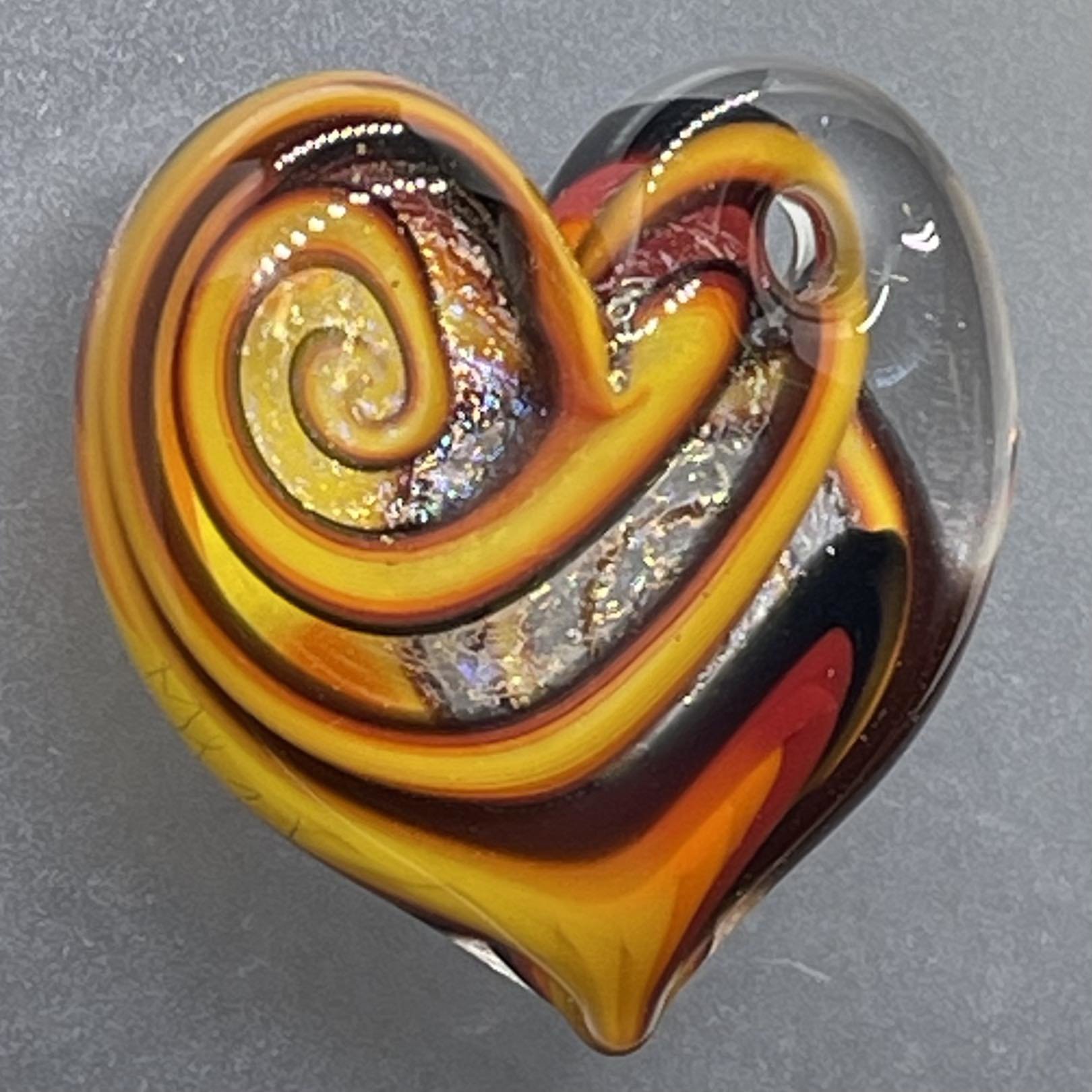 Fire Striped Sparkle Chunky Heart Pendant