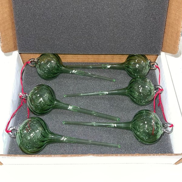 Green Hollow Icicle Bulb Christmas Ornament set of 6