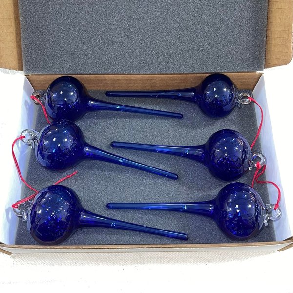 Blue Hollow Icicle Bulb Christmas Ornament set of 6 
