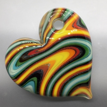 Fire & Water Sparkle Striped Chunky Heart Pendant