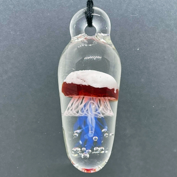 Red and Transluscent White Jellyfish pendant