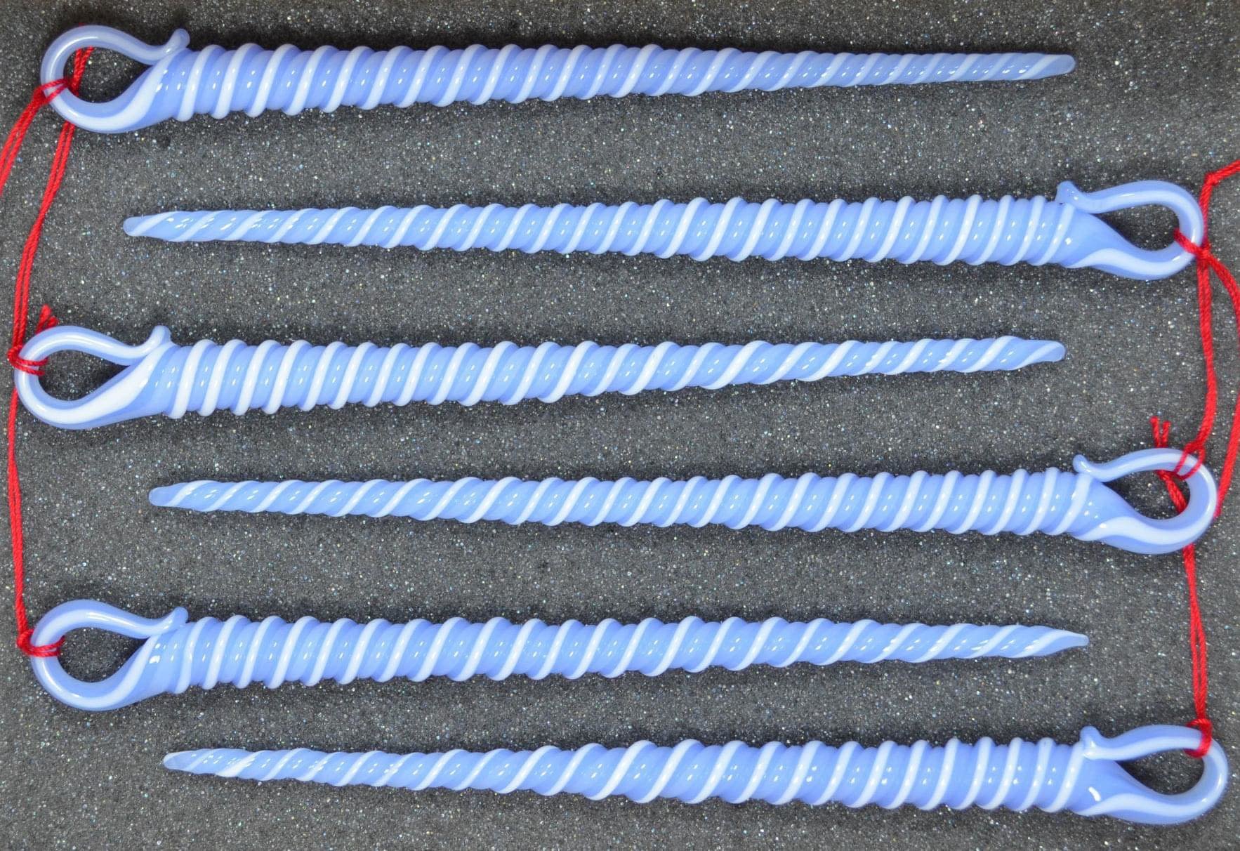 Porcelain Blue Glass Icicle Christmas Ornament set of 6